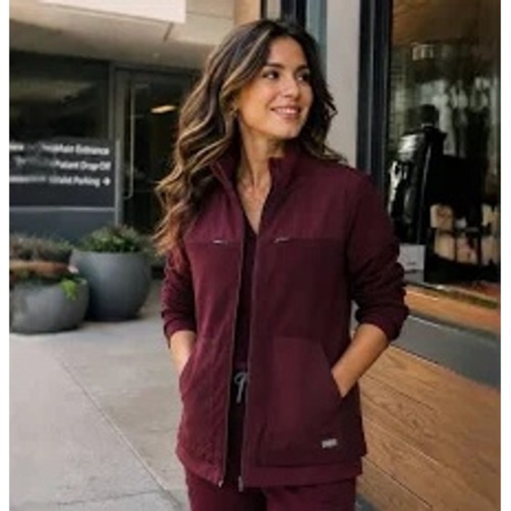 FIGS women S Morven Insulated scrub jacket Burgundy Healthcare Nurse Core